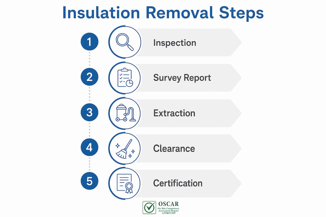 Infographic illustrating steps of blown insulation removal process