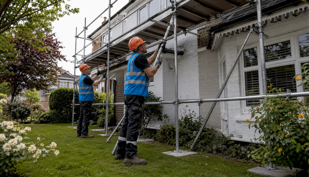 Scaffolding installation on UK terraced house