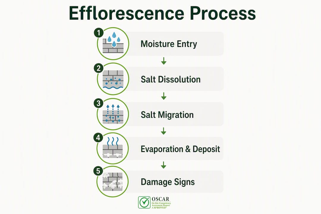 Infographic showing efflorescence formation steps