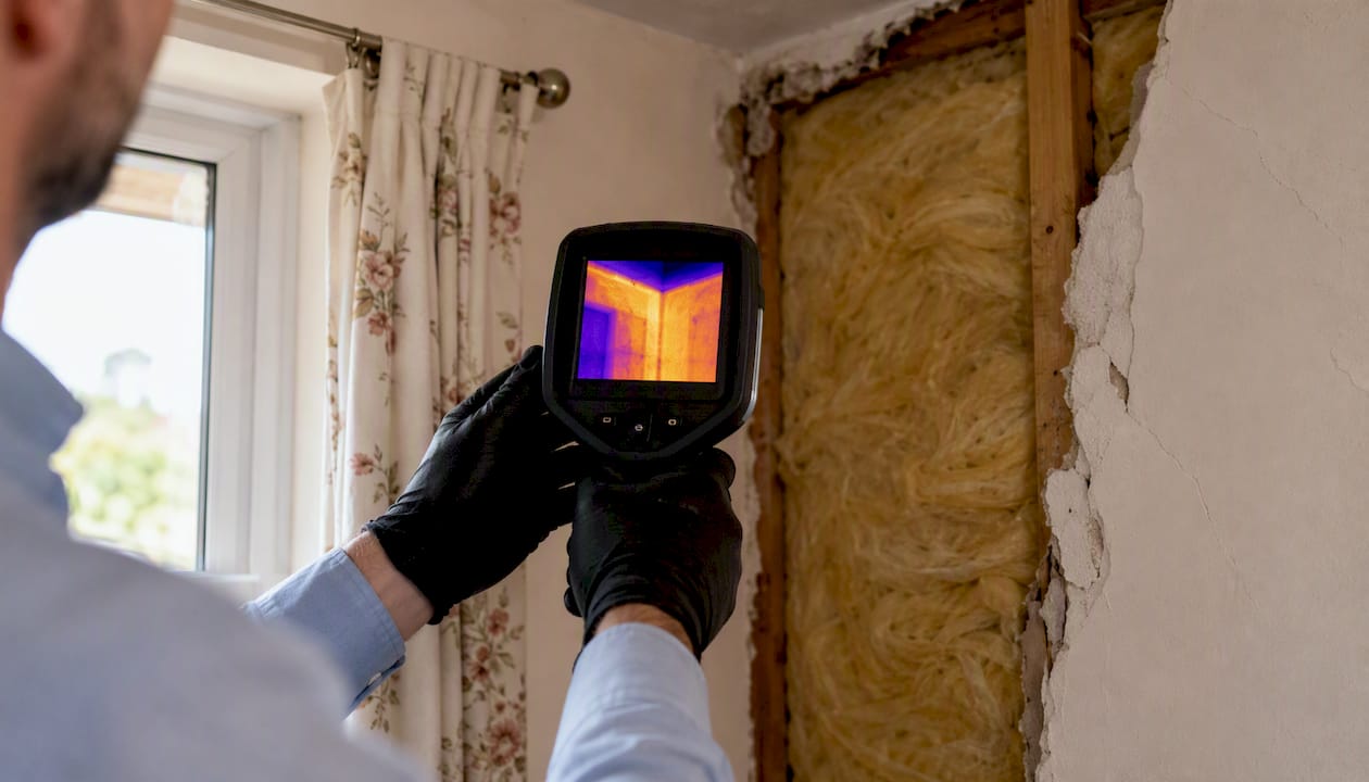 Thermal imaging camera showing cavity wall temperature