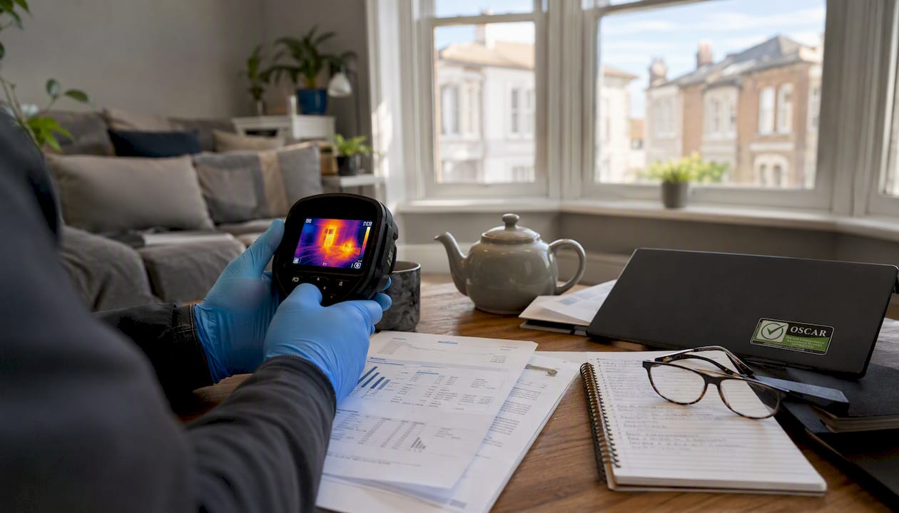 Surveyor's hands with thermal camera and reports