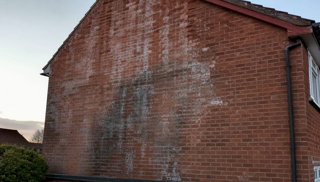 Damp bricks and eroded mortar on UK home wall