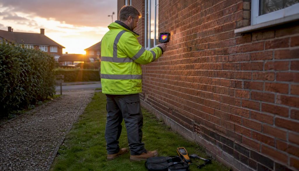 Surveyor inspecting cavity wall insulation