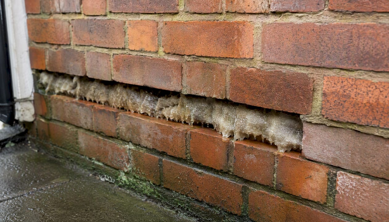 Damp insulation inside brick cavity wall