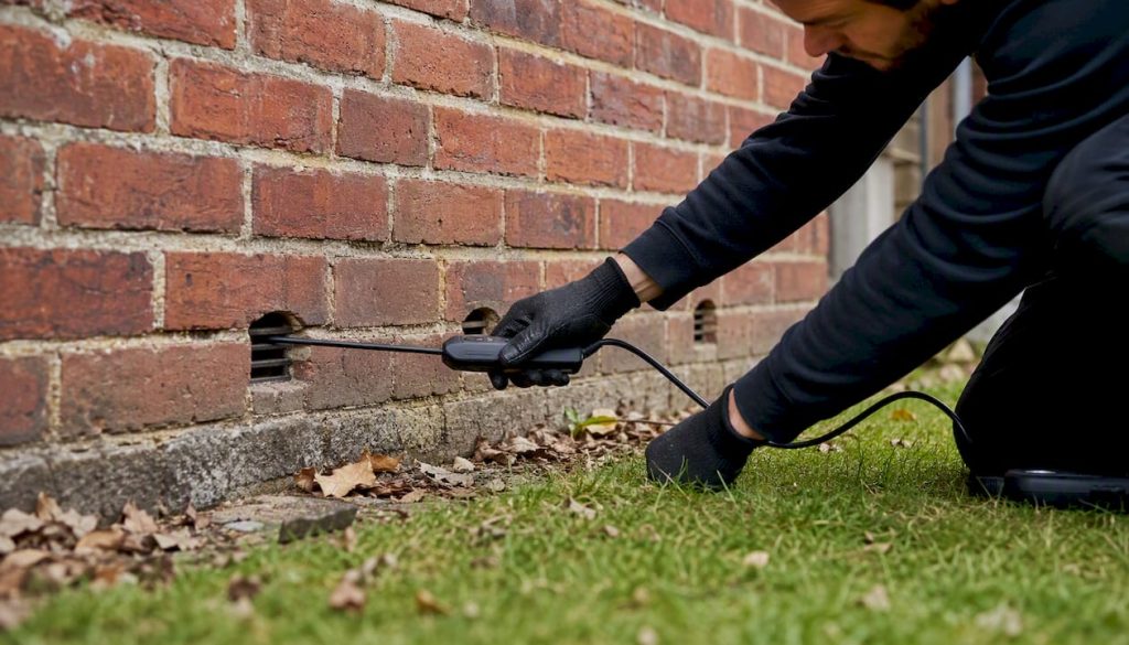 Surveyor inspecting cavity wall weep holes