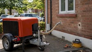 Cavity wall extraction equipment by UK residential home