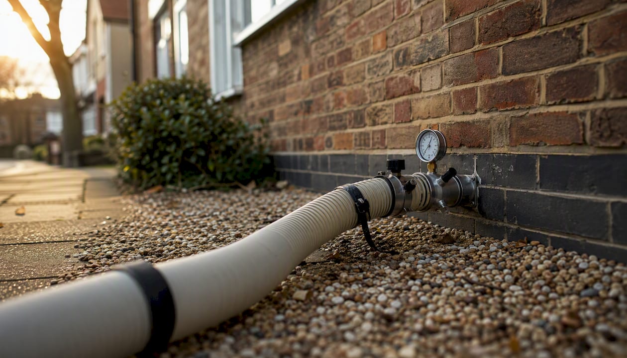 Cavity wall extraction hose airflow measurement setup