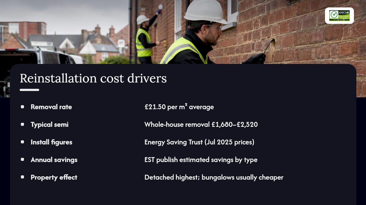 Cost comparison of cavity wall insulation installation and extraction by property type