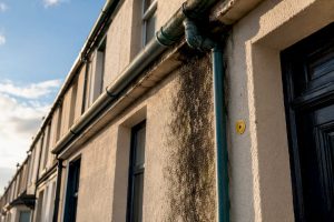 Mould patch beneath UK house gutter