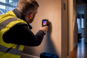 Surveyor using thermal camera indoors