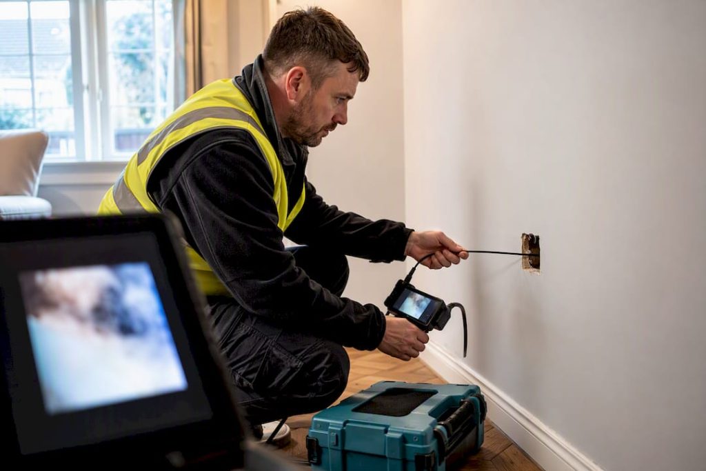 Surveyor documenting cavity wall borescope evidence