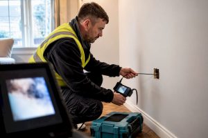 Surveyor documenting cavity wall borescope evidence