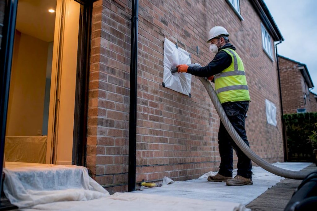 Technician carrying out cavity wall extraction