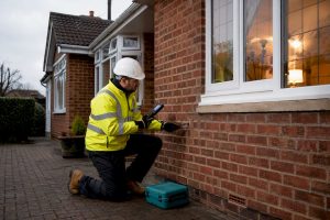 Surveyor inspecting a UK cavity wall
