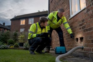 Trainee inspecting cavity wall extraction work